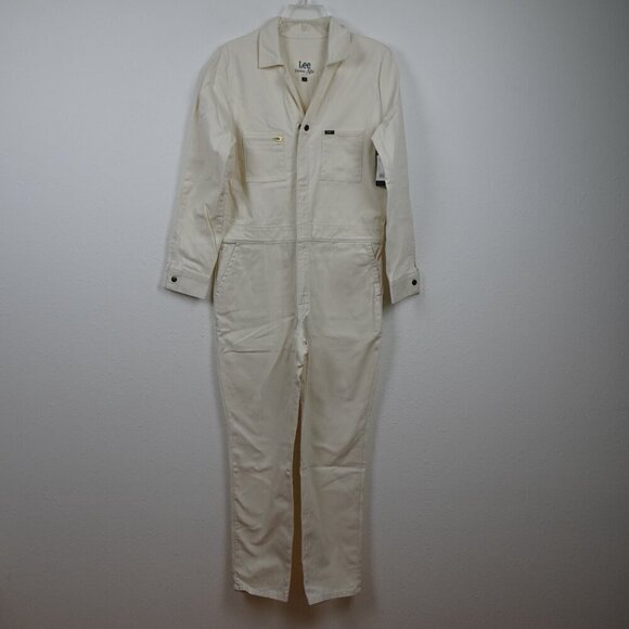 Lee Denim Jumpsuit Women's Size M Ivory One Piece Long Sleeve Coveralls - Picture 1 of 11
